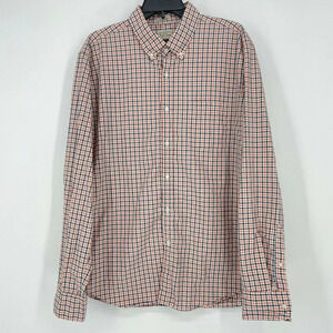J.Crew Shirt Mens Sz XL Peach Black Plaid Slim Fit 2 Ply Button Down Long Sleeve